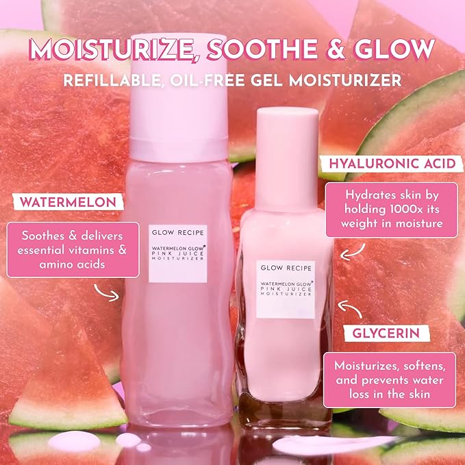 Glow Recipe Refill Pink Juice Water Gel Face Moisturizer for Women Men &amp Teens - Hydrating Hyaluronic Acid Radiance Boosting Non-Comedogenic Oil-Free Lasting Korean Skin Care for Oily Skin 6