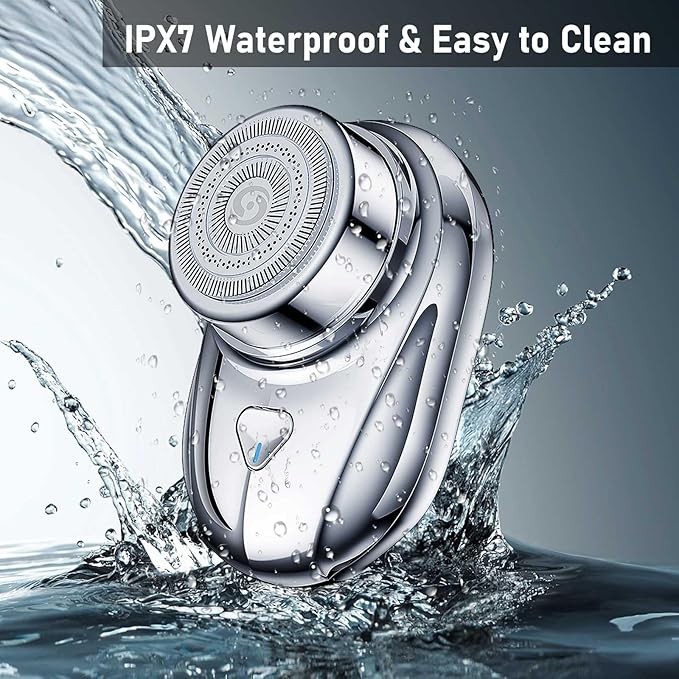 Mini Electric Shaver Men's Travel &amp Office Silver Waterproof USB Rechargeable 8000rpm 25 Blades