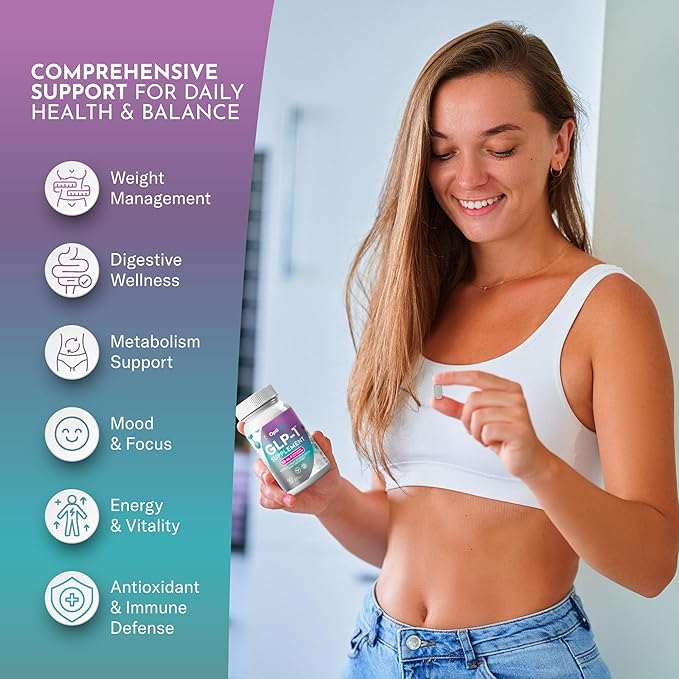 GLP-1 Supplement for Weight Loss - 32-in-1 GLP1 Booster with Probiotics for Women &amp Men - Natural Daily Oral Support to Boost Fat Burn Metabolism &amp Gut Health - Vegan Gluten Free Sugar Free