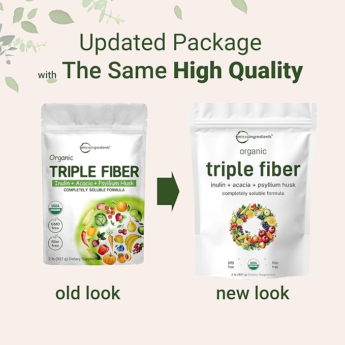 Micro Ingredients Organic Triple Fiber Powder 2lb | Natural Prebiotic to Support Digestive &amp Gut Health | Soluble Easily Digestible | Unflavored Vegan