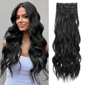 Clip in Hair Extensions for Women Natural Black Extensions 24 Inch 6PCS Hairpieces Long Wavy soft Thick Hair Extensions clip ins