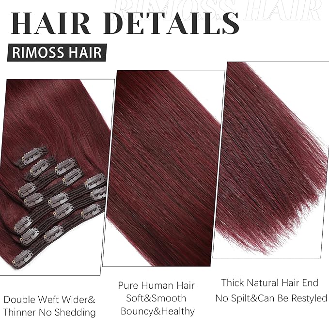 Clip in Hair Extensions Real Human Hair - 160g 20 Inch 7pcs Burgundy Red Color - Premium Soft Hair Extensions Real Human Hair Clip ins Straight Double Weft for Women (#99J 20 Inch)