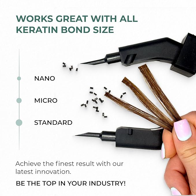 Professional Keratin Fusion Tool for Hair Extensions ? Slim Long Heating Plates Adjustable Temperature Rapid Heat-UP Seamless Fusion Root Access Salon-Quality Keratin Glue Gun (Black)