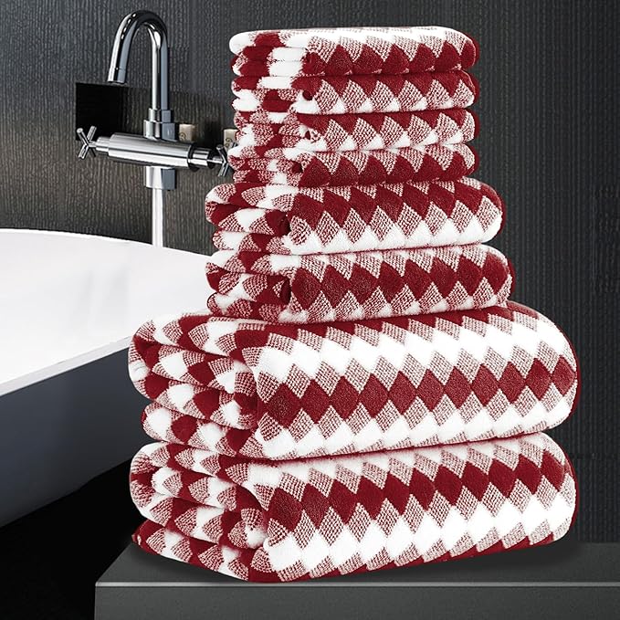 8 Piece Bathroom Towel Set |2 Oversized Bath Towels2 Hand Towels4 Washcloths| 600GSM Soft Hotel Towel Set Large Bath Sheet for BathroomHighly Absorbent Quick Dry Bath Towel CollectionsBurgundy