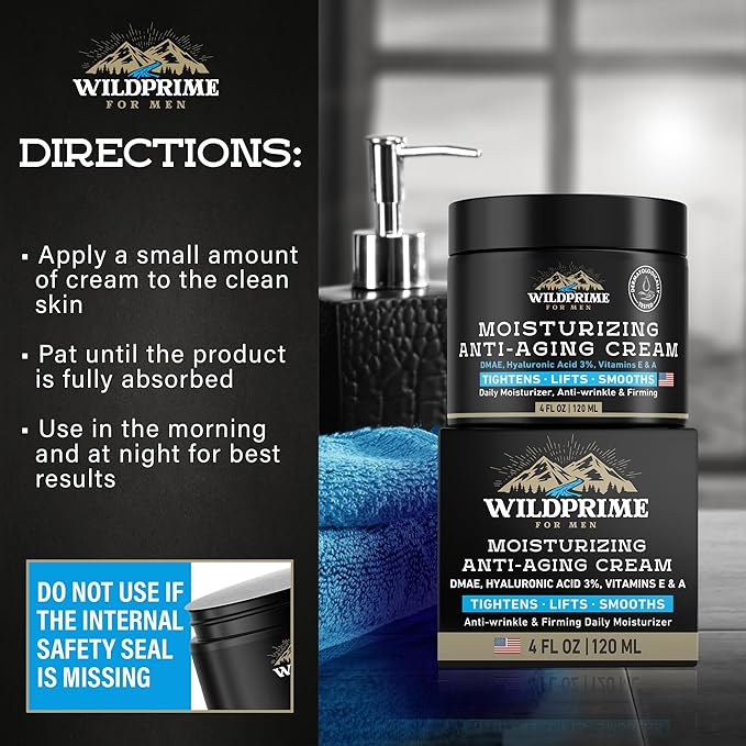 Men's Face Moisturizer Cream - Anti Aging &amp Wrinkle - Made in USA - Collagen Hyaluronic Acid Vitamins E &amp A Avocado Oil - After Shave Lotion - Age Facial Skin Care Day &amp Night Moisturi