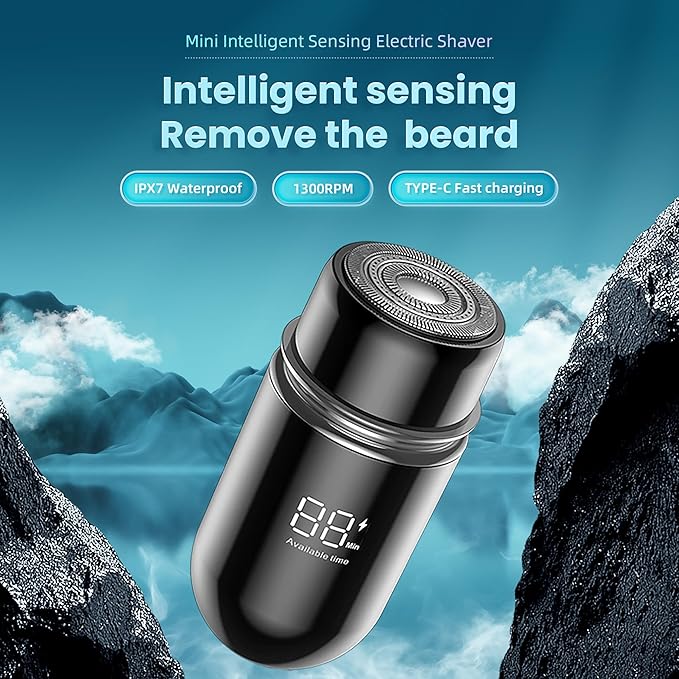 Mini Portable Electric Shaver13000 RPM Powerful &amp SilentIPX7 WaterproofType-C Fast Charging Automatic Induction Travel Razor for Men/Women (Black)