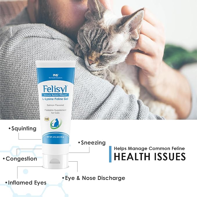 L-Lysine Gel for Cats - Immune System Support - Supplement Support for Healthy Tissue Respiratory and Vision - Salmon-Flavored - Made in The USA - 5 oz (2 Pack Gel (5 oz.))