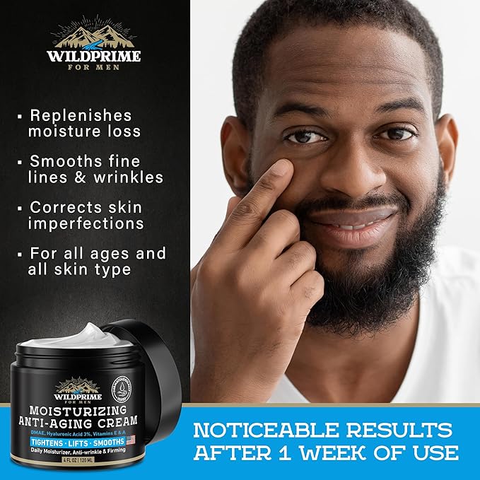 Men's Face Moisturizer Cream - Anti Aging &amp Wrinkle - Made in USA - Collagen Hyaluronic Acid Vitamins E &amp A Avocado Oil - After Shave Lotion - Age Facial Skin Care Day &amp Night Moisturi
