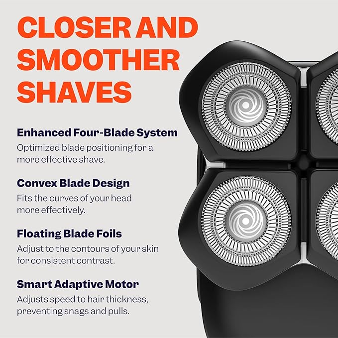 Freebird FlexSeries Pro Electric Head &amp Body Shaver - Mens Cordless Rechargeable Wet/Dry Skull Bald Head Back &amp Groin Waterproof Razor with Rotary Blades Clippers Nose Trimmer Brush Massag
