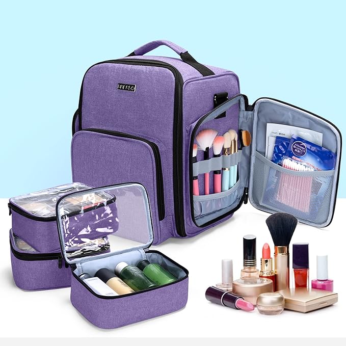 BAFASO Nail Polish Organizer Holds 72 Bottles (15ml - 0.5 fl.oz) Large Nail Polish Case with 3 Removable Pouches and Multiple Storage Sections (Patented Design) Purple