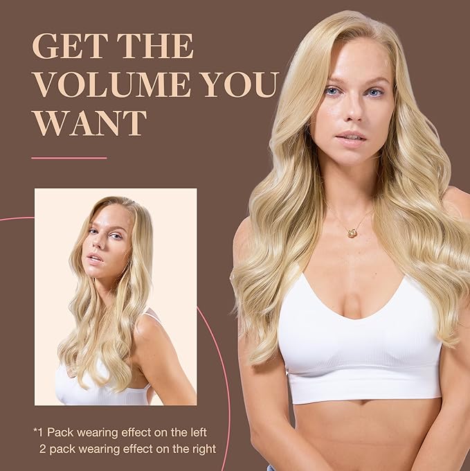 GOO GOO Clip in Hair Extensions Real Human Hair Remy Human Hair Extensions Clip ins for Women Natural Human Hair 16inch 160g 7Pcs #16/22 Light Blonde Highlighted Golden Blonde
