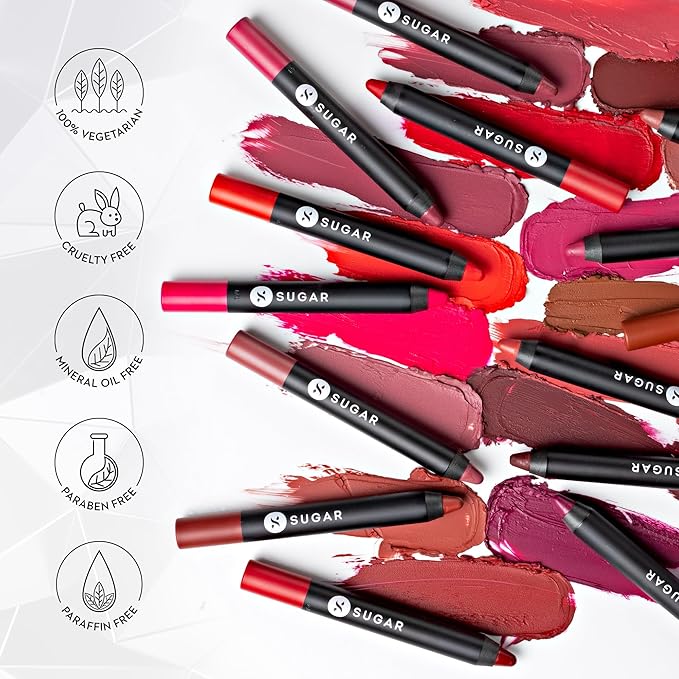 SUGAR Cosmetics Matte as Hell Crayon Lipsticks for Women Lasts Up To 8+ Hours Lip Crayon with Sharpener 2.8 g (Pack of 1) 18 ROSALIND