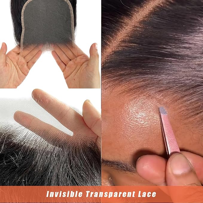 Lace Closure Straight Human Hair with HD Transparent Swiss LaceOiMiGO 5x5 Natural Black HD Lace Frontal Hair Pre Plucked &amp Bleached Knots(20Inch)