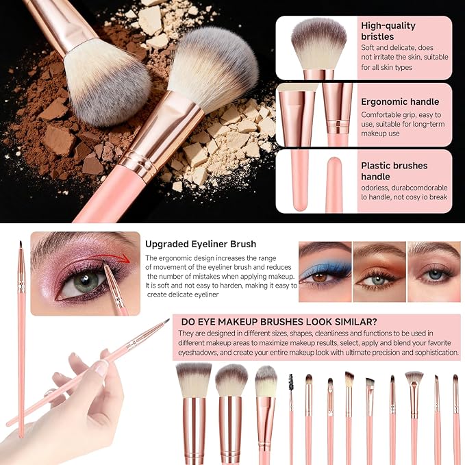 70Pcs Makeup Brushes Set Pink Professional Makeup Brush Set Multi-functional Makeup Brush Kit Eye and Face Makeup Brushes &amp Tools Premium Synthetic Facial Makeup Accessories