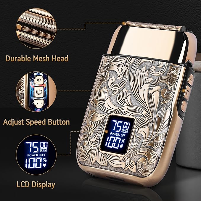 Ufree Close Shave Electric Foil Shavers for Men 3-Speed Electric Razor Bald Head Shavers Face Shaving Beard Trimmer with LCD Display Gifts for Men