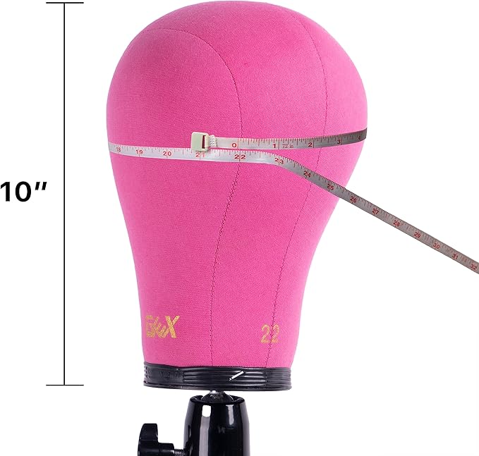 GEX 20-24 Canvas Cork Wig Block Mannequin Head for Wig Making Drying Styling Display with Table C Clamp Stand Holder (Rosy 23)