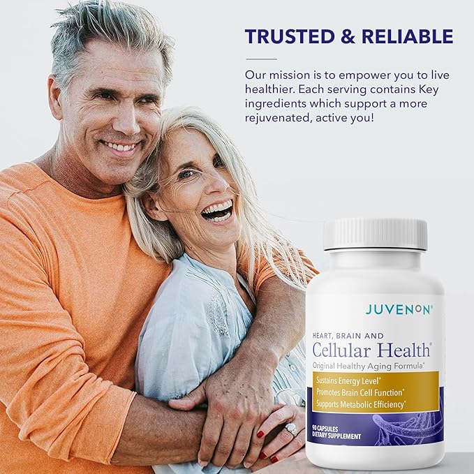 Juvenon Cellular Health | Heart Brain Supplement with Acetyl L-Carnitine and Biotin - Supports NAD+ Function Energy Production Mood Revitalized Metabolism Mental Focus &amp Clarity (90 Capsules)