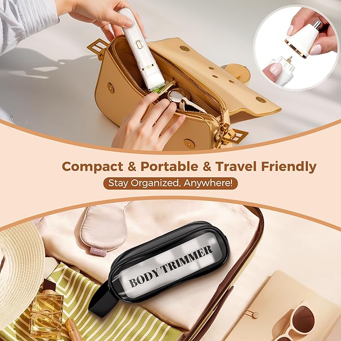 Bikini Trimmer for Women 5-in-1 Waterproof Electric Razors for Women Rechargeable Pubic Hair Trimmer Electric Shaver with Travel Pouch Body Shaver for Private Area Underarm Leg Face Nose White