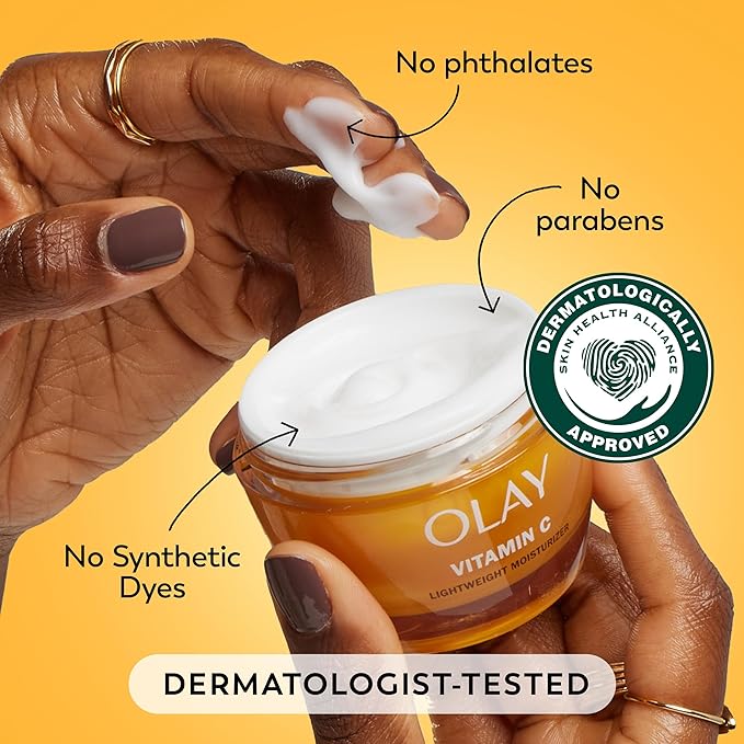 Olay Vitamin C Face Moisturizer Brightening Cream for Women Instant Hydration Evens Tone Dark Spot &amp Hyperpigmentation Reduction Glowing Skin Care - Niaciniamide Lactic Acid 1.7 Oz