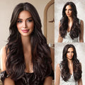 Brown Highlight Wig 26 Inch Long Wavy Wigs for Women Middle Part Synthetic Hair Wavy Wig with Upgraded StrandsNatural Hair Wig for Daily Party Date Use