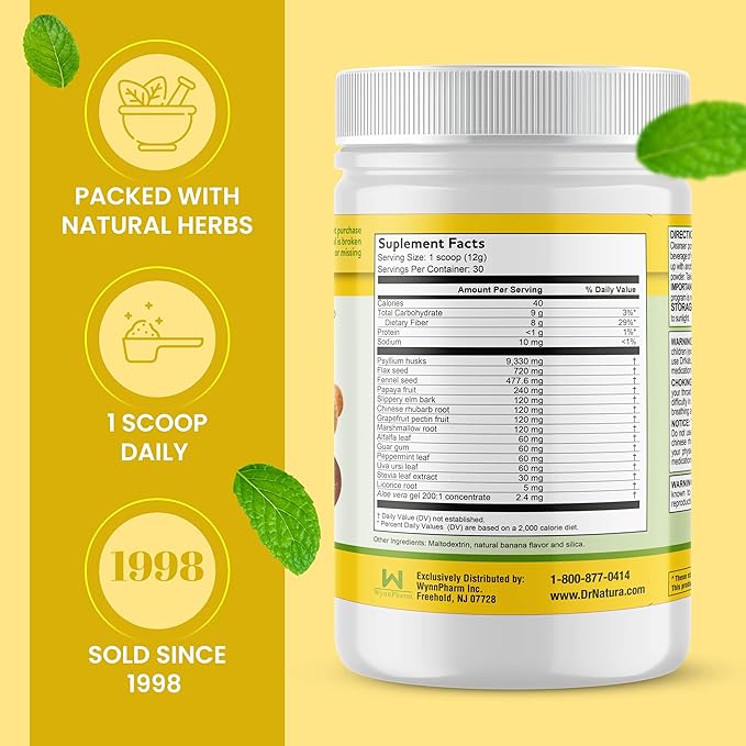 DrNatura Colonix Intestinal Cleanser All-Natural Daily Fiber Colon Detox and Cleanse Supports Healthy Colon Intestines Gut 30 Day Serving 12.7 Oz.