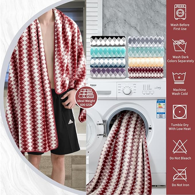 8 Piece Bathroom Towel Set |2 Oversized Bath Towels2 Hand Towels4 Washcloths| 600GSM Soft Hotel Towel Set Large Bath Sheet for BathroomHighly Absorbent Quick Dry Bath Towel CollectionsBurgundy