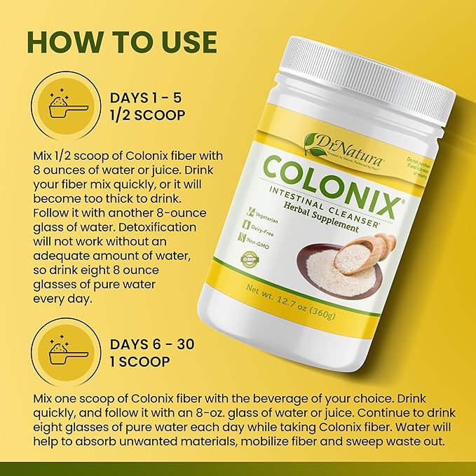 DrNatura Colonix Intestinal Cleanser All-Natural Daily Fiber Colon Detox and Cleanse Supports Healthy Colon Intestines Gut 30 Day Serving 12.7 Oz.