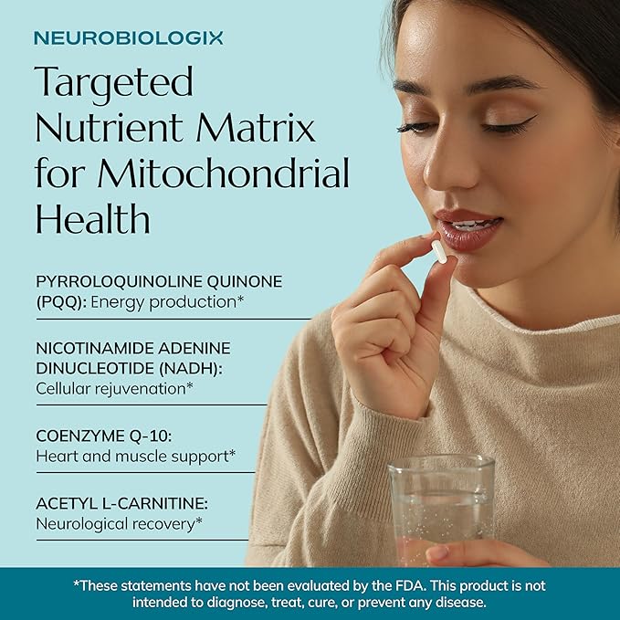 Neurobiologix Mito Cell PQQ Energy &amp Focus Supplement with CoQ10 Vitamin C NADH Acetyl L Carnitine &amp Antioxidants for Cellular Health &amp Mitochondrial Support Promotes Overall Wellness