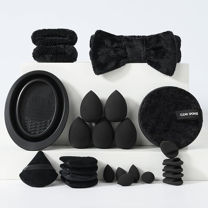 Makeup Brush Set for Foundation Concealer Eyeshadow and Travel Include Make Up Brush Sponge 51PCS Black