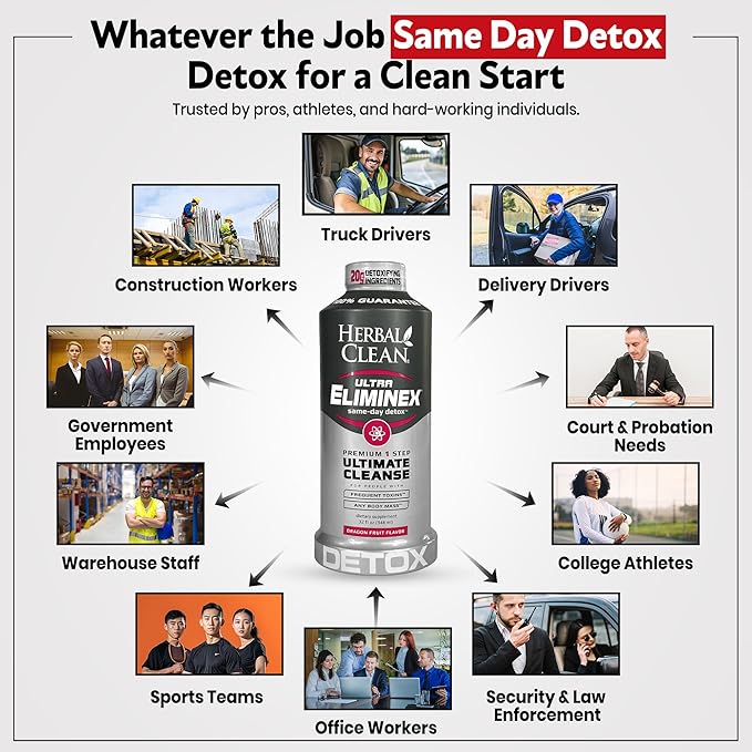 Herbal Clean Same Day Ultra Eliminex Detox Cleanse Drink* (32 fl oz) - Dragon Fruit Flavor Full Body Cleanse Detox Drink with Milk Thistle Seed* for high Toxin* Vitamin B12 for Men &amp Women