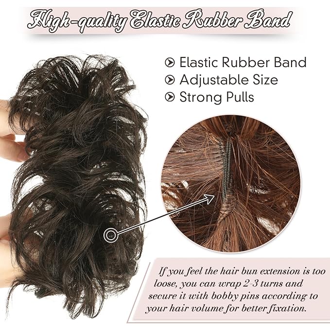 RUWISS Messy Bun Hair Piece Human Hair Messy Rose Bun Hair Buns Hair Piece for Women Real Hair Scrunchies Updo Hair Pieces Bun Extension Ponytail (Brown)