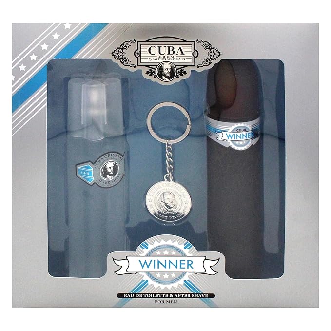 Cuba Winner 3 Pieces Gift Set for Men (3.3 Ounce Eau de Toilette Spray + 3.3 Ounce After Shave + A Key Chain)