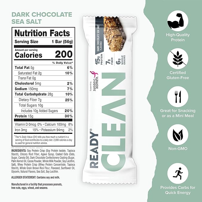 Ready® Protein Bars - Nut Free Bundle - Dark Chocolate Sea Salt + Chocolate Chip + Vanilla Swirl + Mint Chocolate Chip Bundle (3-Packs of 12 1-Pack of 5 41 Total)