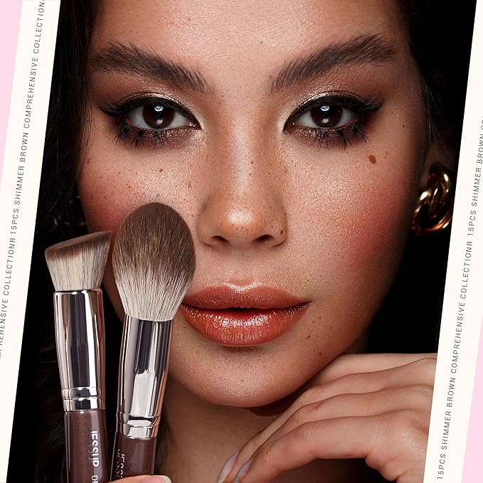 Jessup Makeup Brushes Set 15pcs Brown Make up Brushes Set Professional Premium Synthetic Foundation Eyebrow Concealer Blush Eyeshadow Contour Eyeliner Powder Blending Highlighter Brush T498