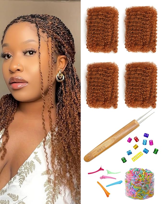 Afro Kinkys Bulk Human Hair ExtensionsKinky-Curly Real Human Hair for Dreadlocks/Locs Repair Twist &amp Braid Crochet Human Braiding Hair Bundles Natural Brown 10 Inches 4 Packs30#