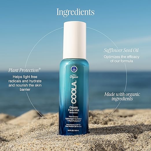 COOLA Organic Sunscreen SPF 50 Sunblock Face Mist Dermatologist Tested Skin Care for Daily Protection Vegan and Gluten Free Natural Fragrance 3.4 Fl Oz
