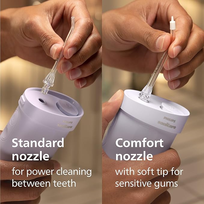 Philips Sonicare Compact Flosser 1000 Purple ProtectiveClean 5300 Rechargeable Electric Toothbrush and 2PK Compact Nozzle Bundle
