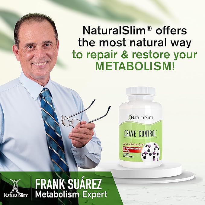 NaturalSlim Natural Appetite Suppressant - Craving Blocker Sugar &amp Refined Carbs Crave Control - Energy &amp Metabolism Booster with L Glutamine &amp Thiamine B1 Supplement - 180 Vegetable Capsu