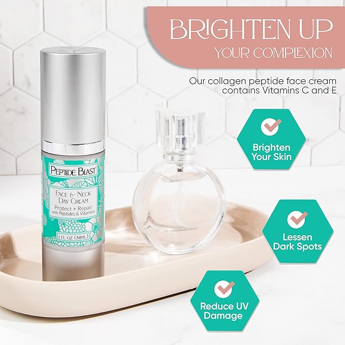 Peptide Blast DAY CREAM Packed with Collagen Peptides and Vitamins C &amp E ? For Face &amp Neck - 1oz.