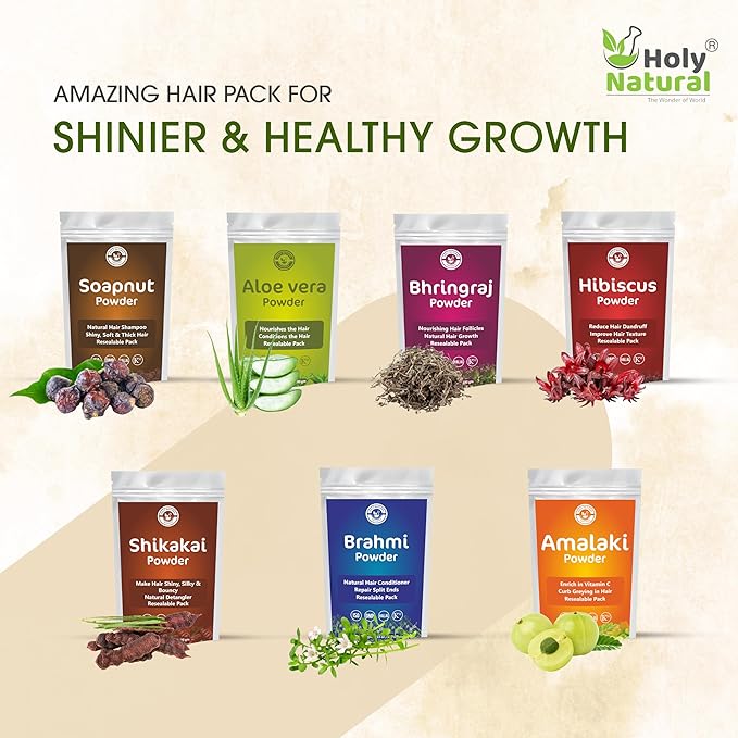 Herbal Powder for Hair Growth| Combo of 7 Herbal Hair Mask | Amalaki Bhringraj Brahmi Soapnut Shikakai Aloe vera &amp Hibiscus (Each 100g) | Resealable pack