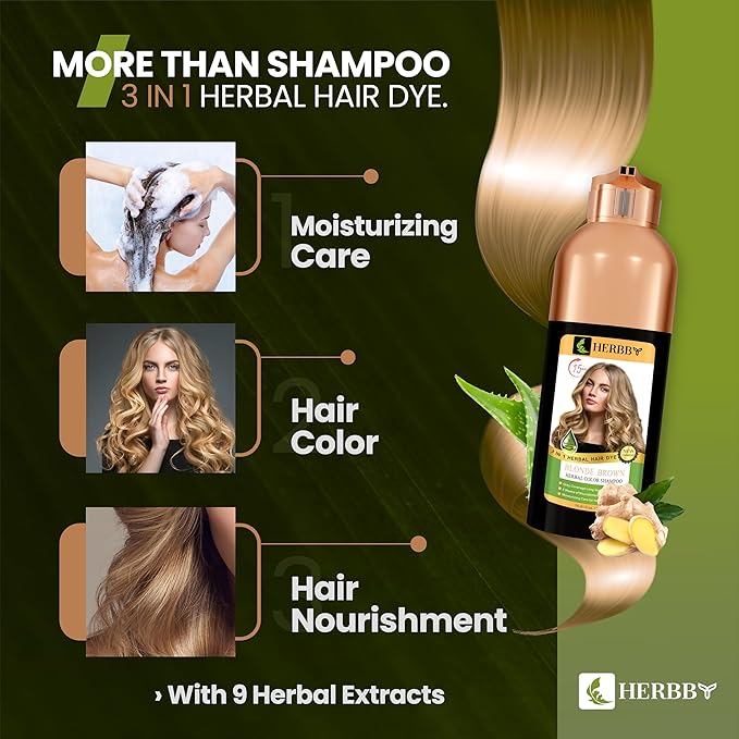 HERBBY Hair Color Shampoo for Gray Hair Coverage&ampColor Transform with 9 Herbal Extracts ?Long Lasting(6-8 Weeks)ShinyEvenly ColoredInstant Hair Dye Shampoo&ampConditioner 500 Ml (BLONDE BROWN