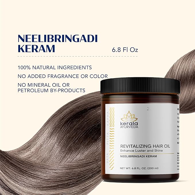 Kerala Ayurveda Neelibhringadi Keram Hair Growth Oil for Dry Scalp Curly Or Damaged Hair (6.8 fl Oz) | Coconut Oil For Hair Growth &amp Strengthening Roots | Ayurvedic Serum with Triple Milk Formula