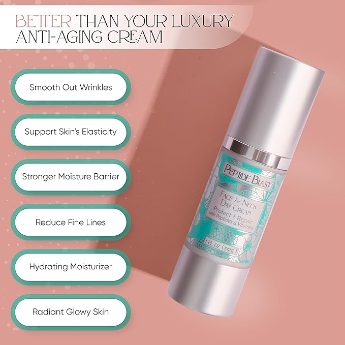 Peptide Blast DAY CREAM Packed with Collagen Peptides and Vitamins C &amp E ? For Face &amp Neck - 1oz.