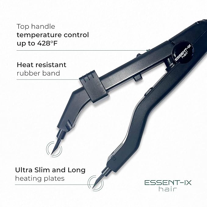 Professional Keratin Fusion Tool for Hair Extensions ? Slim Long Heating Plates Adjustable Temperature Rapid Heat-UP Seamless Fusion Root Access Salon-Quality Keratin Glue Gun (Black)