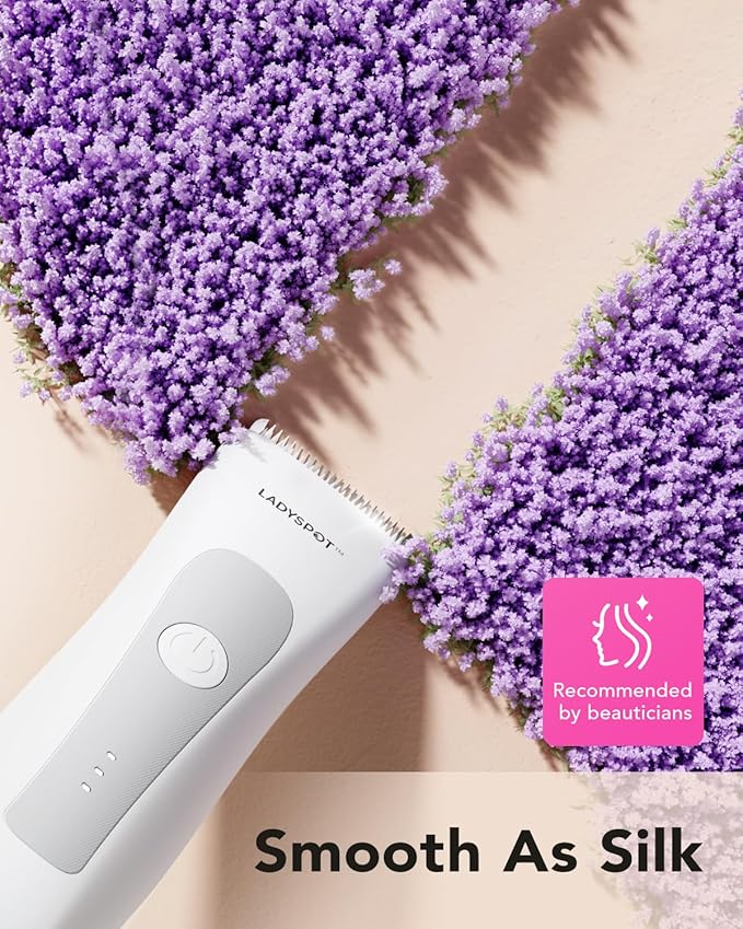 MANSPOT LADYSPOT??Hair Finishing Trimmer Electric Shaver for Women Women Shaving Sets with 3 Guard and Replaceable Ceramic Blade Heads LADYSPOT??Pubic Hair Trimmer Kit Sets-(White)