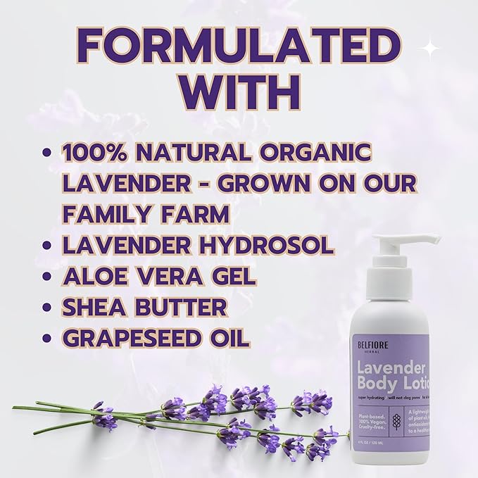 100% Natural Lavender Body Lotion | Organic Plant Extracts | Calming Hydrating &amp Moisturizing | Vegan Non-GMO | Made in the USA | 12 oz