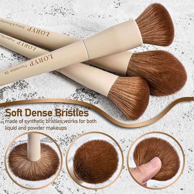 LORYP 18 Piece Makeup Brushes Set Labeled Face and Eye Brush Set Complete with Foundation Concealer Contour Blending Blush Eyeshadow Brushes with Travel Holder Case