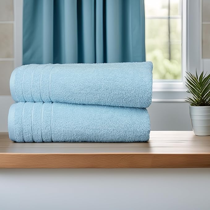 Tens Towels Pack of 4 Extra Large Bath Towels 30 x 60 Inches 100% Cotton Larger &amp Lighter Weight Quicker to Dry Super Soft and Absorbent Perfect for Bathroom Sky Blue