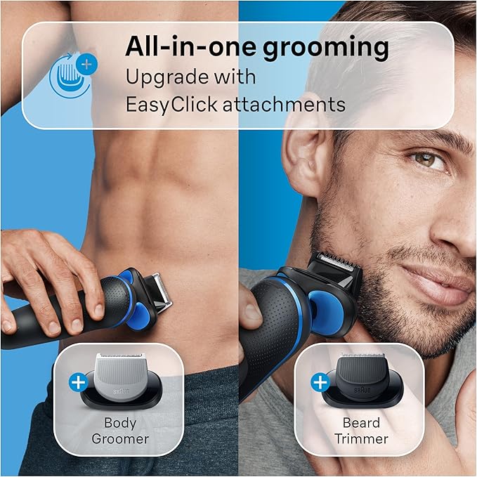 Braun Electric Shaver for Men Series 5 5150cs Wet &amp Dry Razor Turbo Shaving Mode Foil Shaver with Beard Trimmer Body Groomer and Charging Stand Blue Holiday Gifts for Men