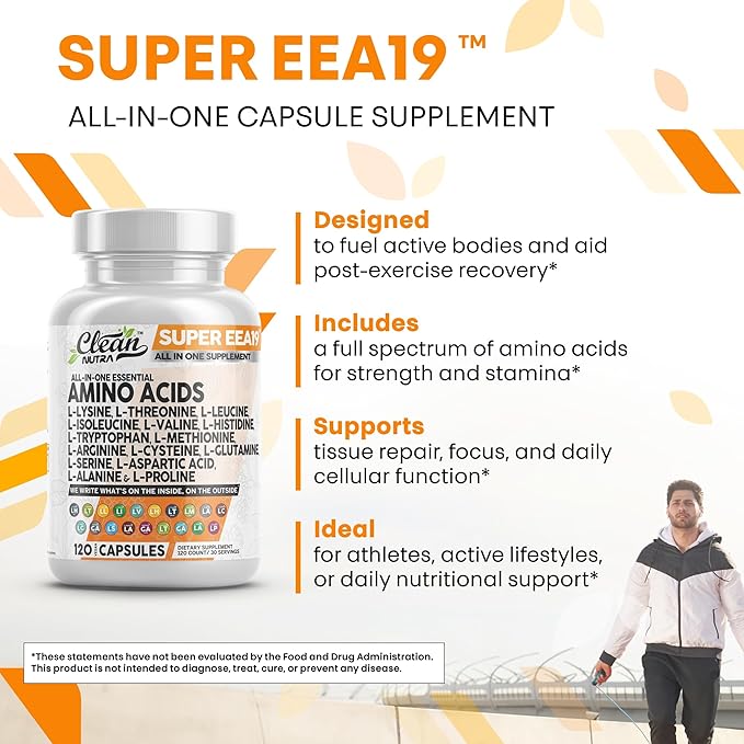 Clean Nutraceuticals Amino Acids Supplement L-Lysine L-Threonine L-Leucine Isoleucine Valine L-Histidine L-Tryptophan L-Methionine L-Arginine L-Cysteine L-Glutamine L-Serine Aspartic Acid